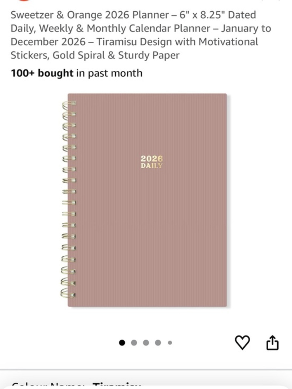 2026 Daily Planner - Tiramisu Pink with Gold Spiral